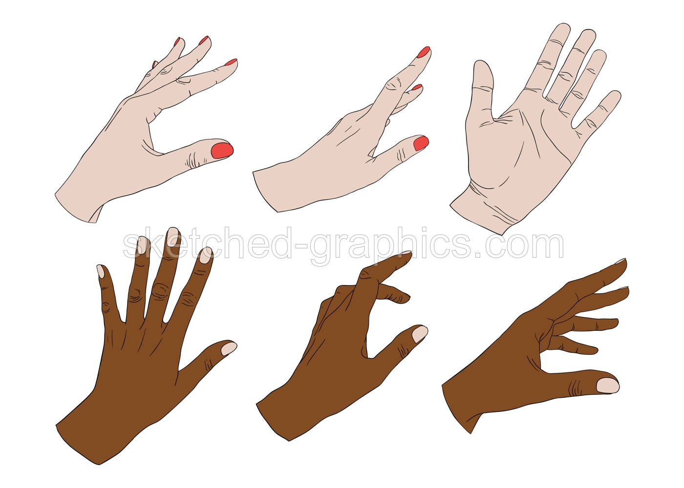 Vector collection of hands in different gestures. Design elements for cosmetics packaging, beauty products, logos, social media. Hand drawn silhouettes hands set.  Illustration